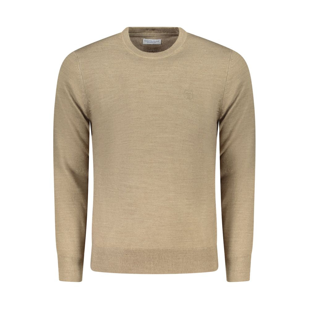 North Sails Brown Nylon Sweater with long sleeves, crew neck, and logo embroidery; stylish and comfortable for casual wear.