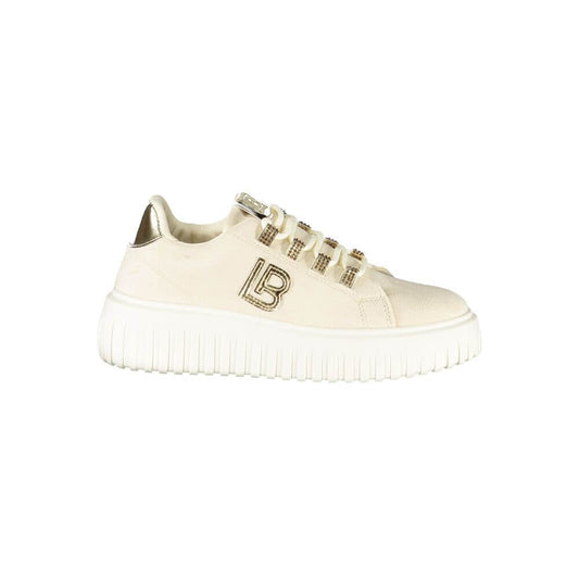 Laura Biagiotti Beige Polyester Women Sneaker with gold accents and rhinestones on a 4 cm platform