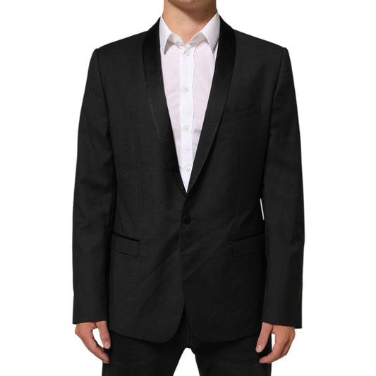 Dolce & Gabbana Black Wool GOLD 1 Button Suit Coat Blazer