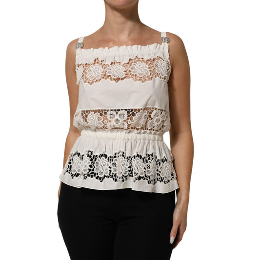 Dolce & Gabbana White Poplin Openwork Embroidery Tank Top