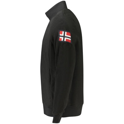 Norway 1963 Black Polyester Men Sweater with embroidery and zip detail, side view image showcasing logo on sleeve.