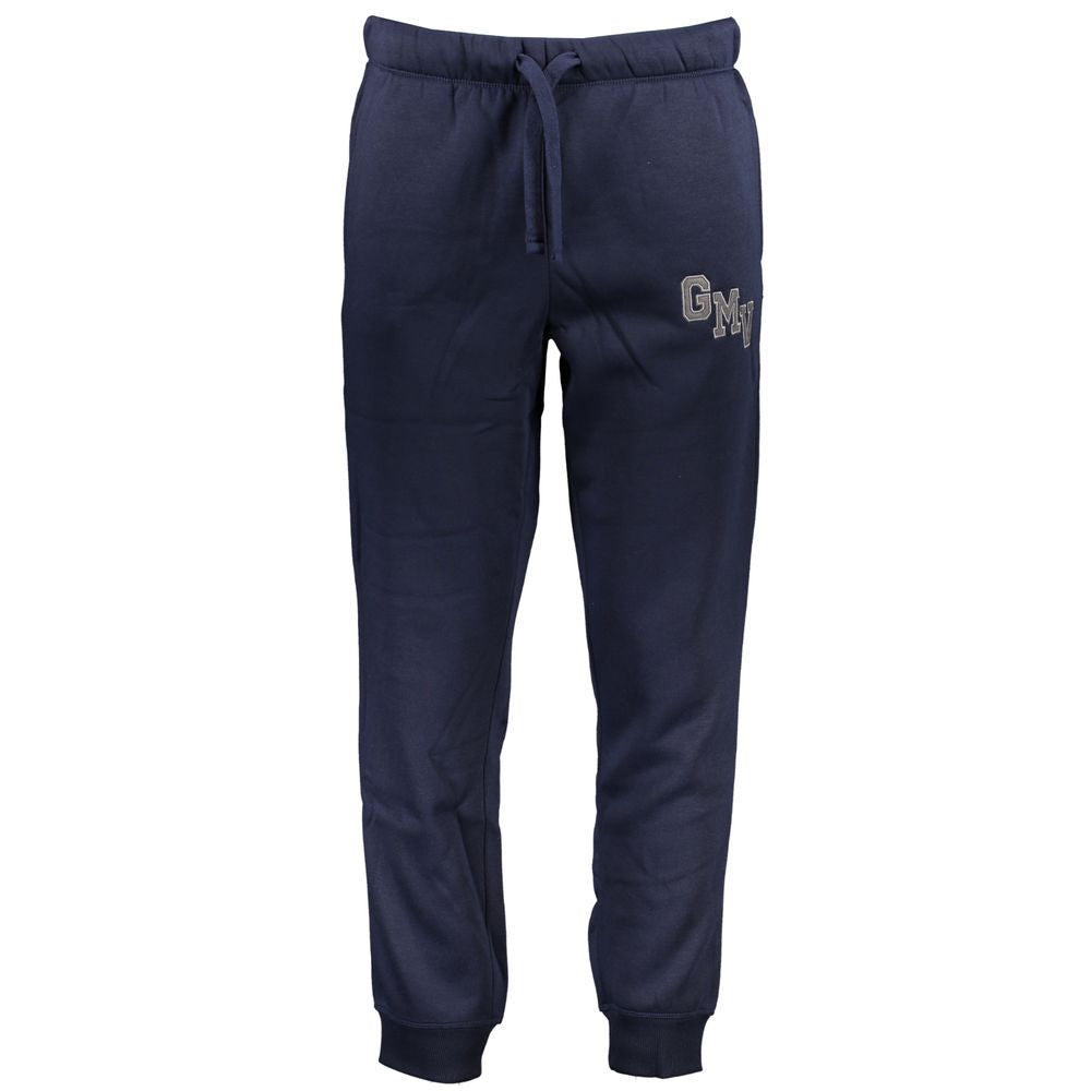 Gianmarco Venturi Blue Cotton Pant with elastic waist, lace ties, 3 pockets, ankle cuffs, logo embroidery, and fleece material.