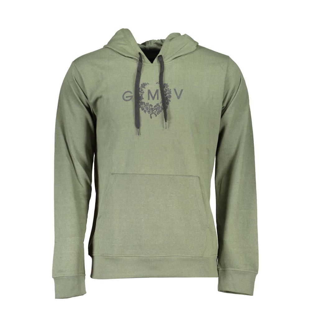 Gianmarco Venturi Green Cotton Sweatshirt, long-sleeved, hooded, with brushed fabric, central pocket, print, and logo.