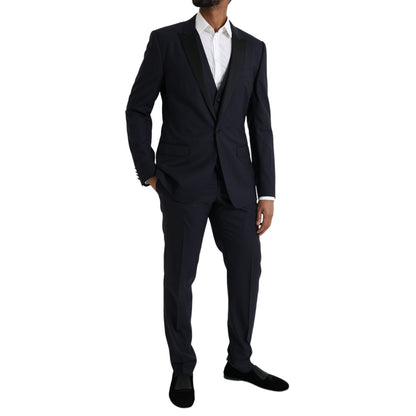 Dolce & Gabbana Blue Wool MARTINI 1 Button Men 3 Piece Suit