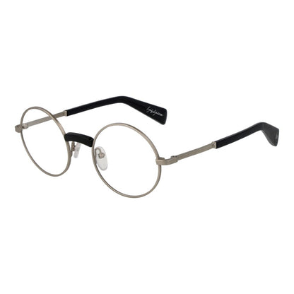 Yohji Yamamoto Silver Monel Glasses (Frames) in full-rim round style, unisex, with 48-21-145 size and branded soft case.