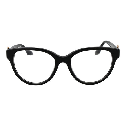 Trussardi Black Acetate Glasses (Frames) with full-rim butterfly style for women, featuring demo plastic lenses, size 53-18-145.