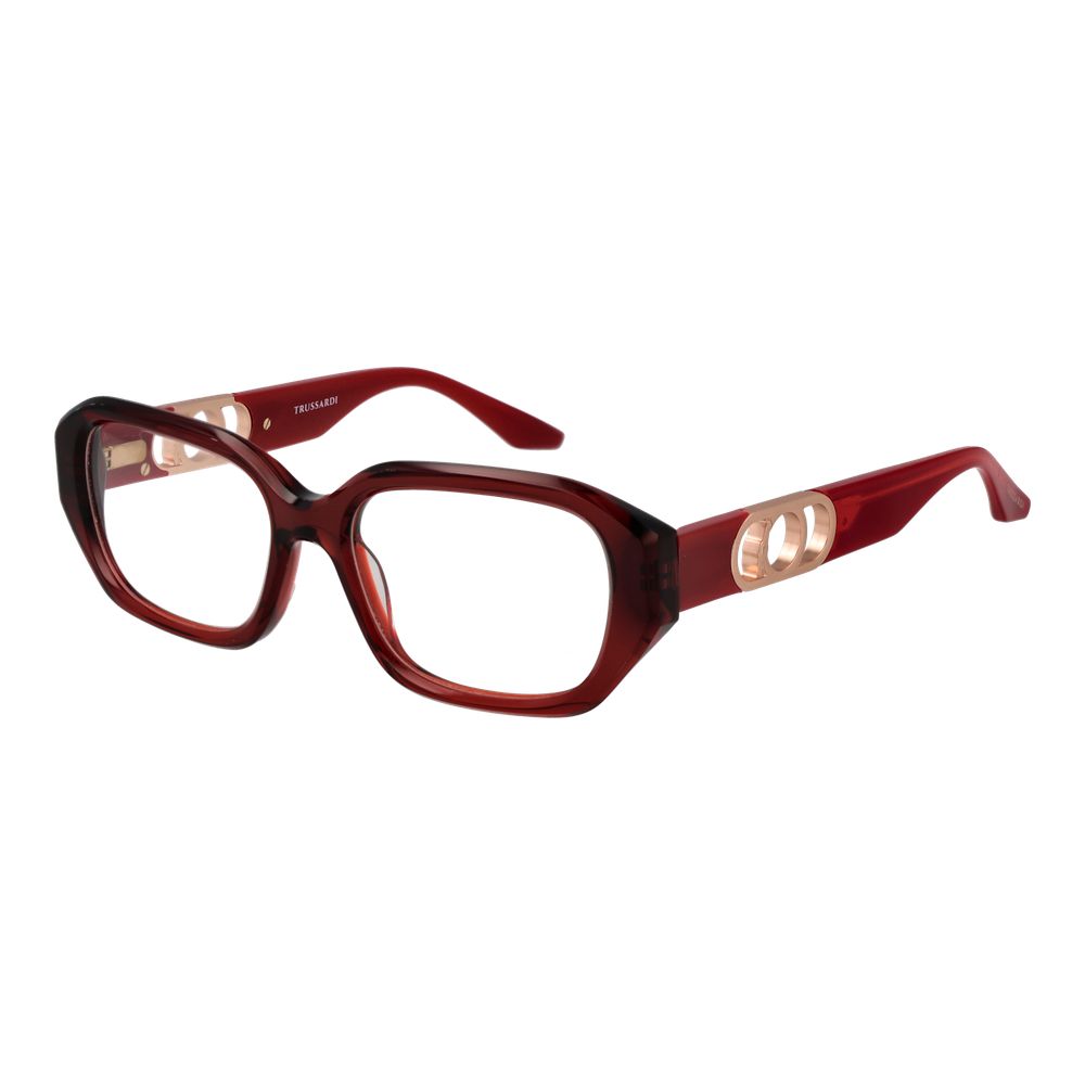 Trussardi Red Acetate Glasses (Frames), women's rectangle full-rim, with demo lenses in a branded case. Stylish red acetate frames.