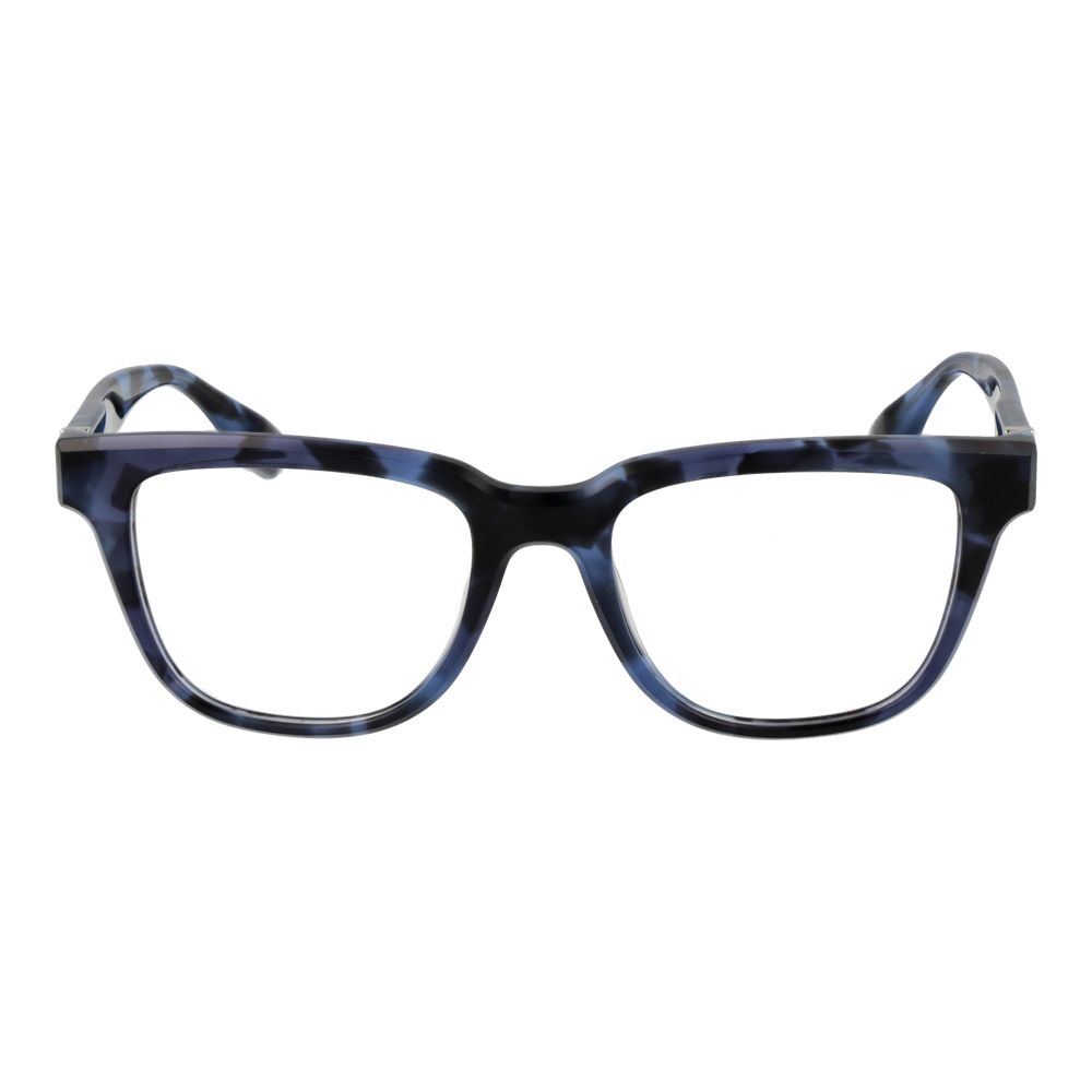 Trussardi Blue Acetate Glasses (Frames) for Men with square full-rim style, blue acetate frame, demo lenses, and spring hinge.