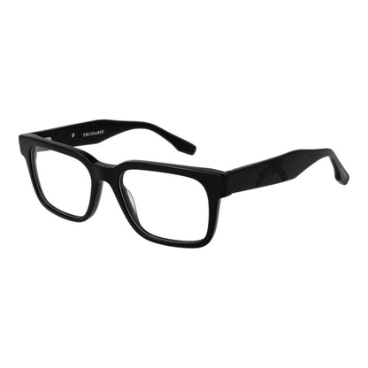 Trussardi Black Acetate Glasses (Frames), full-rim unisex rectangle eyewear with black acetate frame and demo lenses, size 53-17-145.