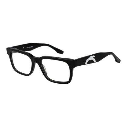 Trussardi Black Acetate Glasses (Frames), unisex full-rim rectangle style, with black acetate frame and demo lenses.