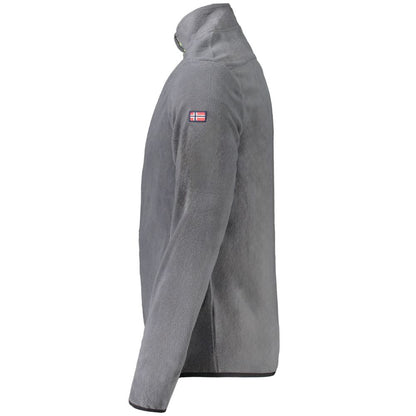 Side view of Norway 1963 Gray Polyester Sweatshirt with long sleeves, fleece material, and zipper pockets.