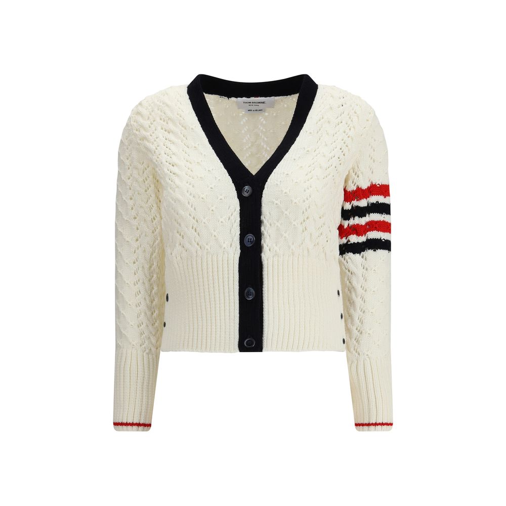 Thom Browne White Fleece Wool Cardigan
