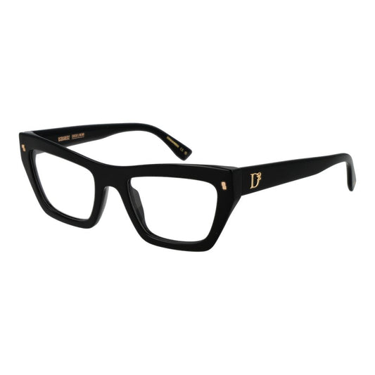 Dsquared² Black Acetate Glasses (Frames) - Women's full-rim cat-eye style with plastic demo lenses, 52-20-145 size, black acetate material.