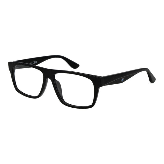 BMW Black Plastic Glasses (Frames) for Men, Rectangular Full-Rim, 55-14-145, Demo Lenses, Black Color