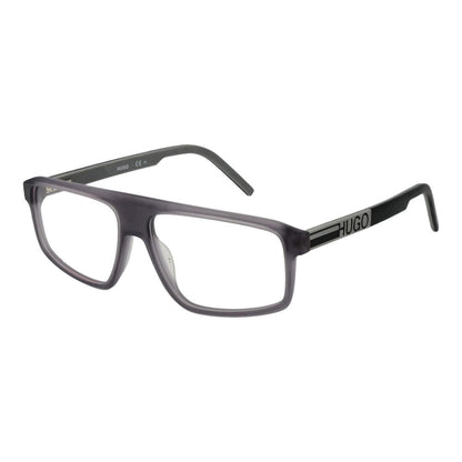Hugo Boss Gray Acetate Glasses (Frames) for men, full-rim rectangle style with demo lenses, including branded case, spring hinge, size 56-14-140.
