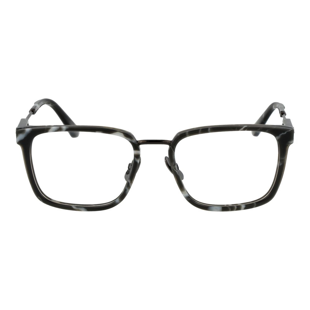 Police Gray Metal Glasses (Frames) featuring square full-rim design with grey metal frame and demo lenses for men, size 53-19-145.