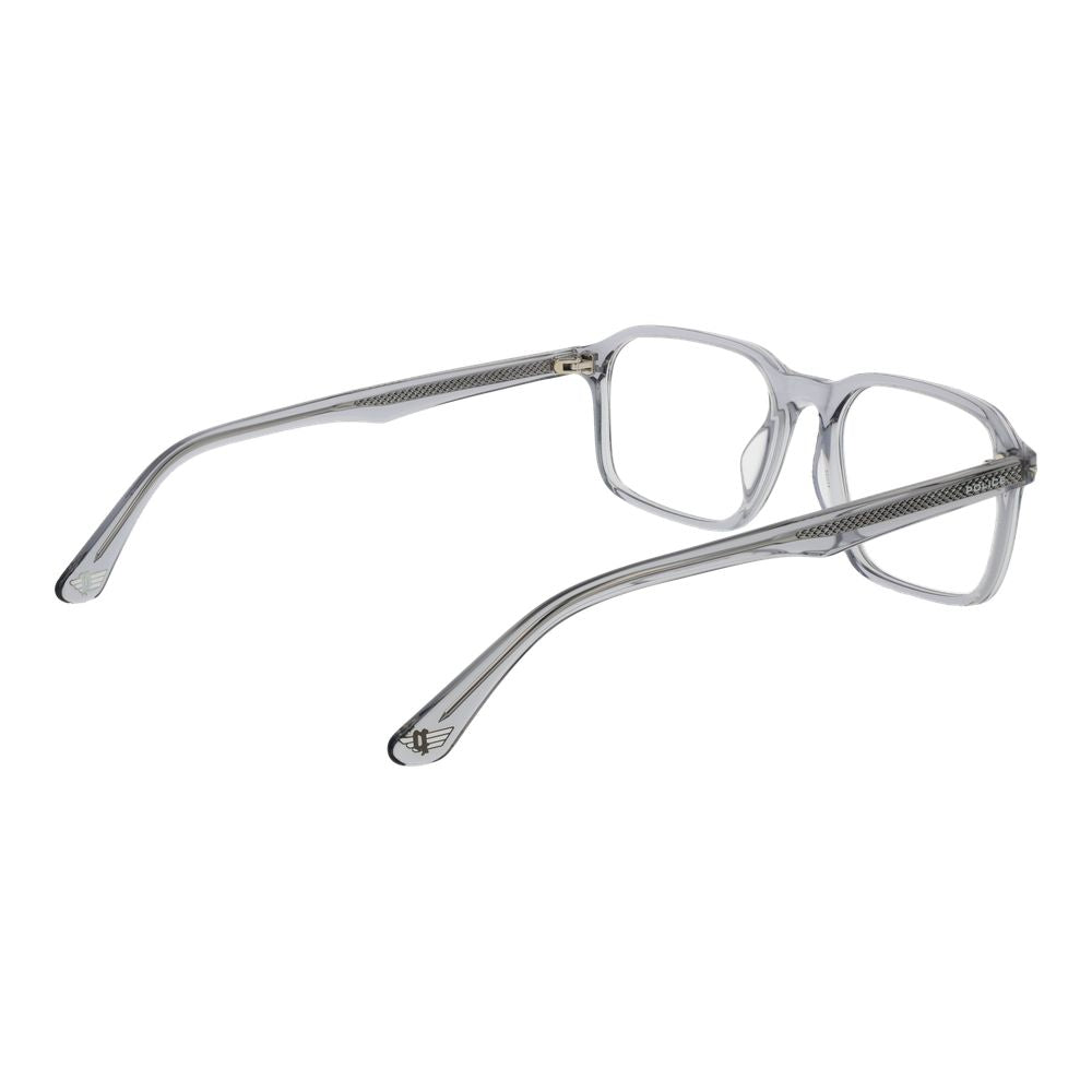 Police Gray Cellulose Acetate Glasses (Frames) full-rim rectangle design with grey frame, demo lenses, and temples length 145mm.