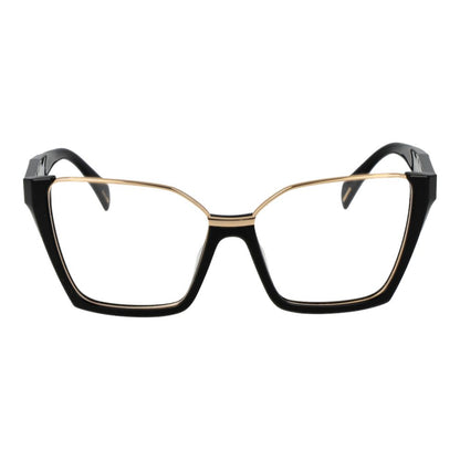 Front view of Police Black Cellulose Acetate Glasses (Frames) for women with full-rim square design and demo lenses.