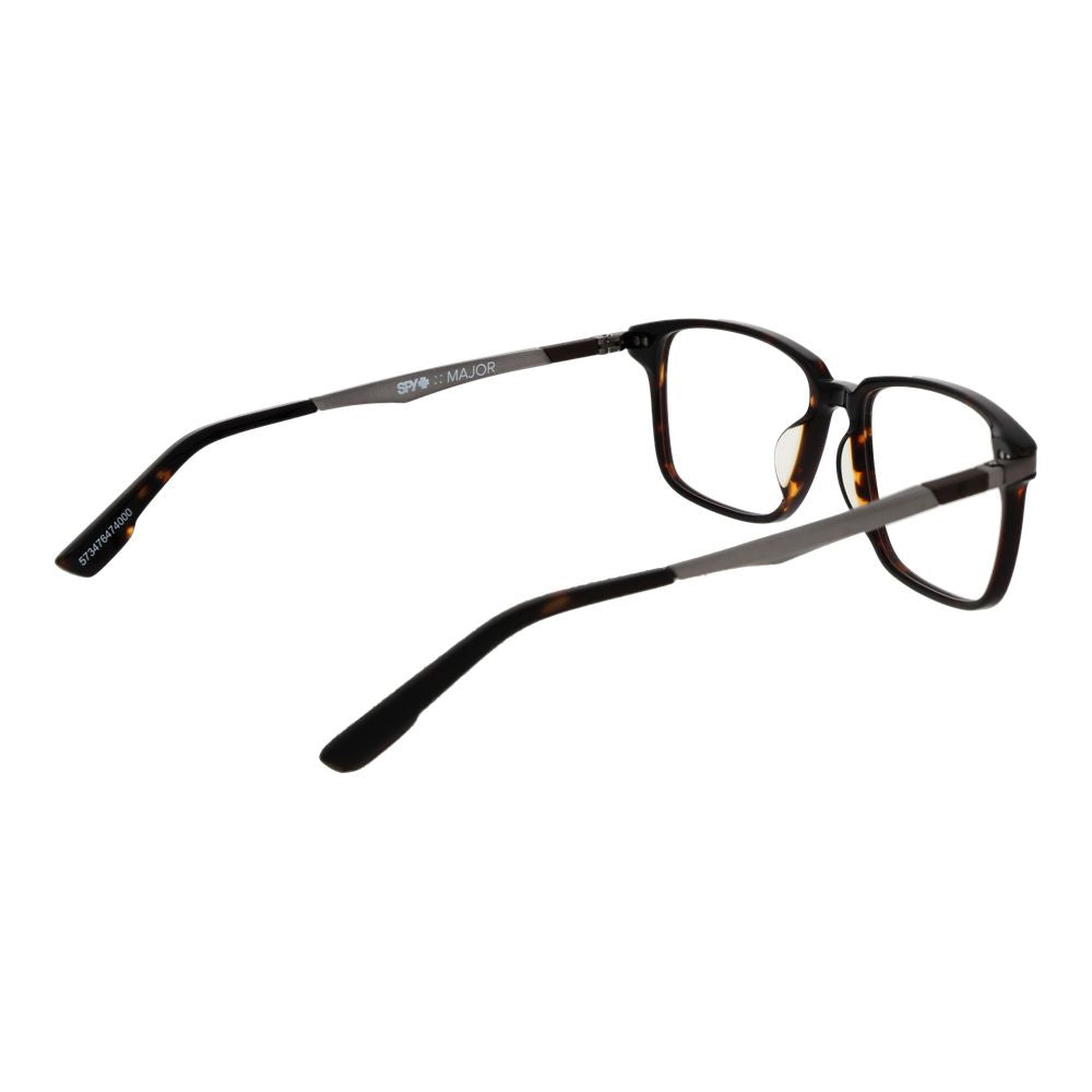 Spy Brown Plastic Glasses (Frames) for men, full-rim square style with demo lenses and brown plastic frame; size 57-17-145.