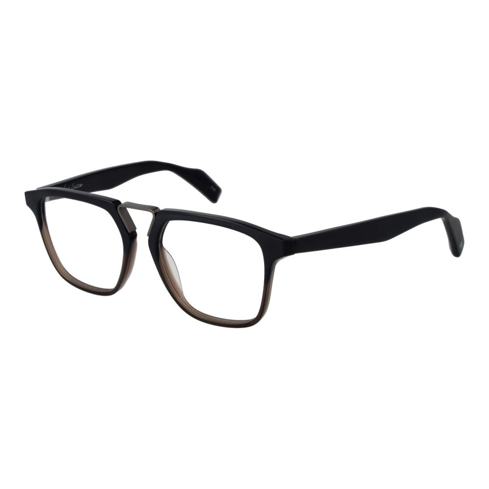 Yohji Yamamoto Black Plastic Glasses (Frames), rectangle style, full-rim, for men, 53-17-148 size, with demo lenses.