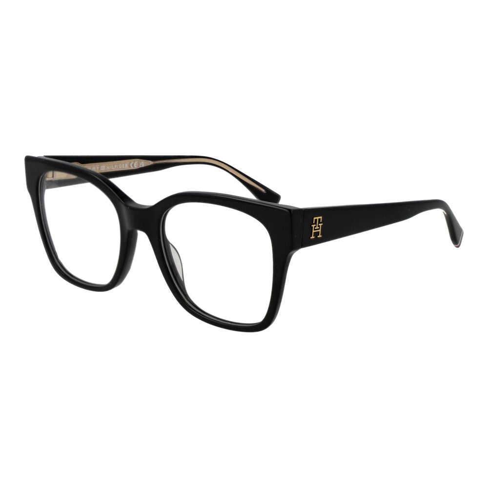 Tommy Hilfiger Black Acetate Glasses (Frames) for women, full-rim black acetate frame with demo lenses.