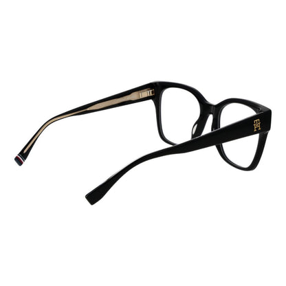 Tommy Hilfiger Black Acetate Glasses (Frames) for Women, full-rim style, rectangular shape with spring hinge, branded case included.