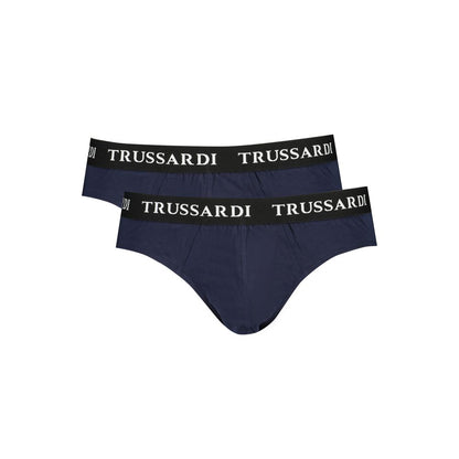 Trussardi Blue Cotton Underwear with branded elastic waistband, bi-pack, featuring logo print and elastic waist for comfort