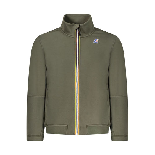 K-WAY Green Cotton Men Sweater featuring sleek design, contrasting zipper, and iconic logo applique.