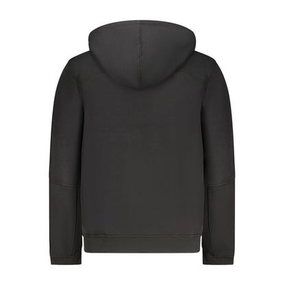 Back view of K-WAY Black Cotton Men Sweater with hood and contrasting details.