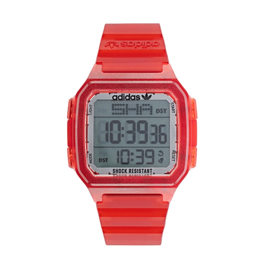ADIDAS WATCHES Mod. AOST22051 digital watch in red, featuring shock resistant casing.