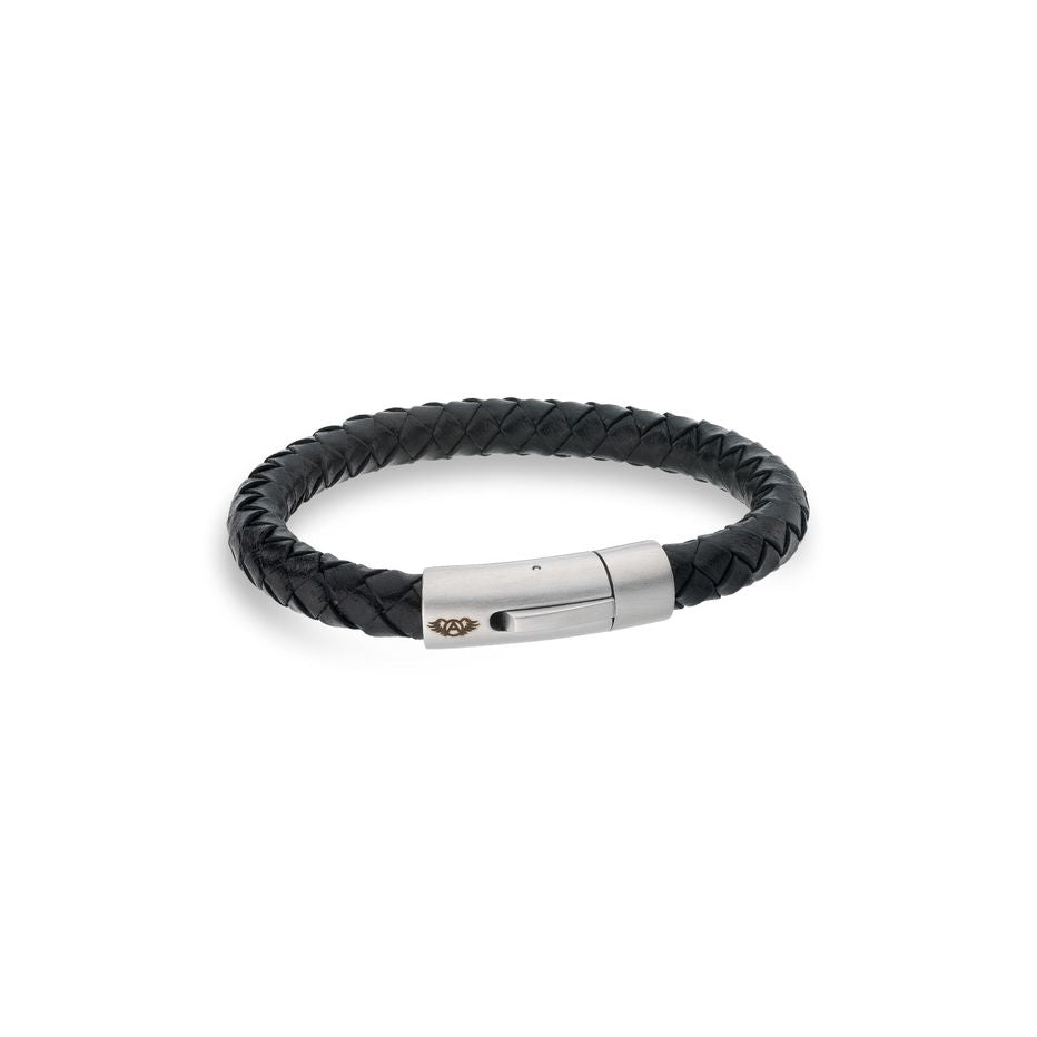 Black leather bracelet AN JEWELS JEWELRY Mod. AA.P233BK.M with silver clasp