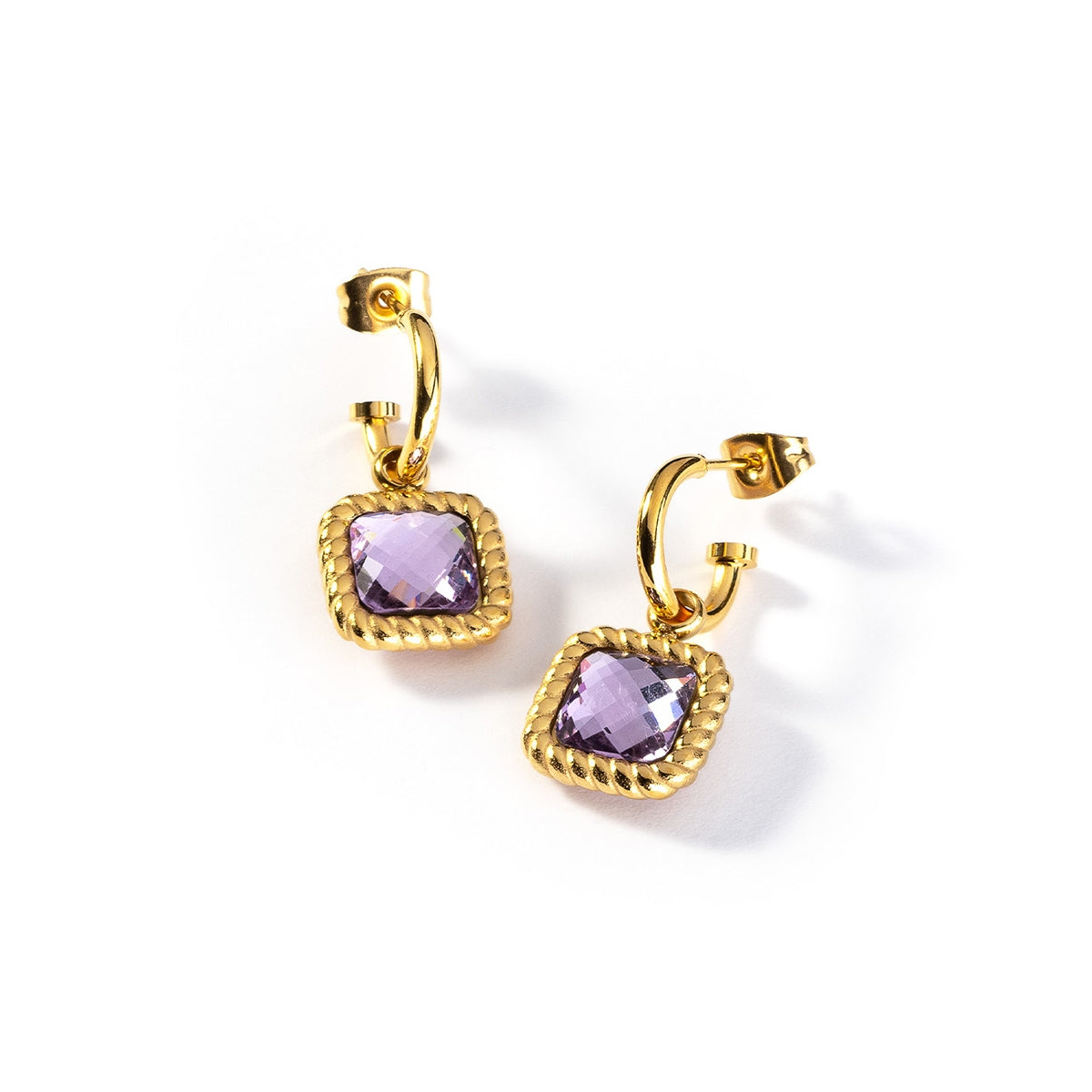 AN JEWELS JEWELRY Mod. AL.EMW07GVI gold earrings with purple gemstone inlay