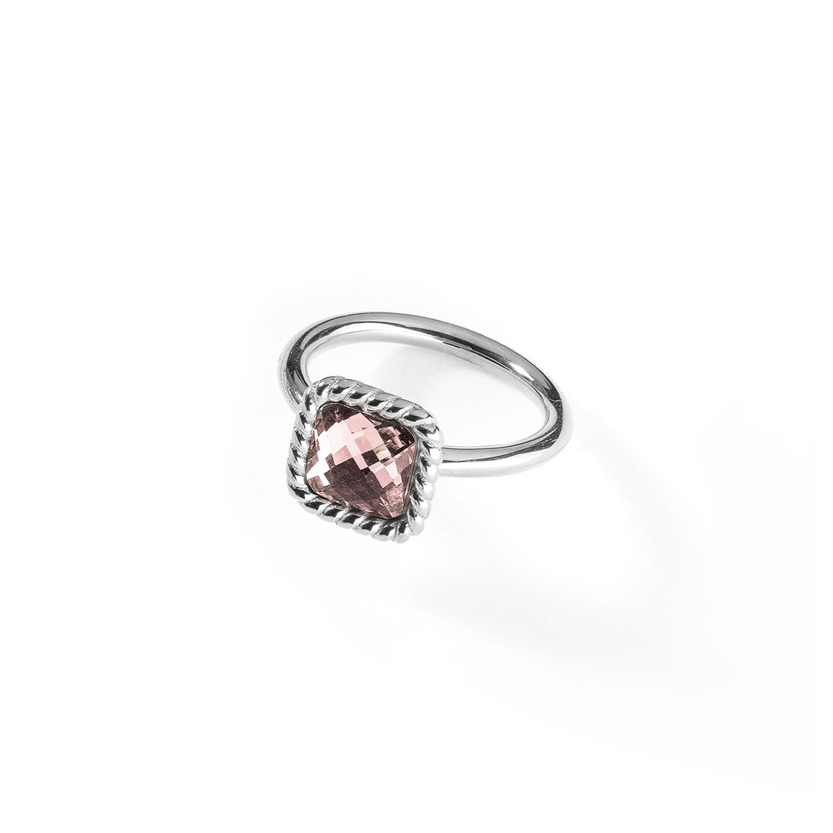 AN JEWELS JEWELRY Mod. AL.RMW07SPK-9 elegant silver ring with a pink gemstone in a textured setting, stylish and sophisticated.