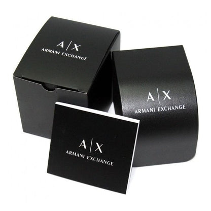 Official box packaging for ARMANI EXCHANGE Mod. SPENCER wristwatch, showcasing brand logo and sleek design.