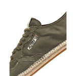 AUTRY Sneakers Green espadrillas with jute sole, canvas material, lace-up design, almond toe, flat sole, stylish casual shoes.