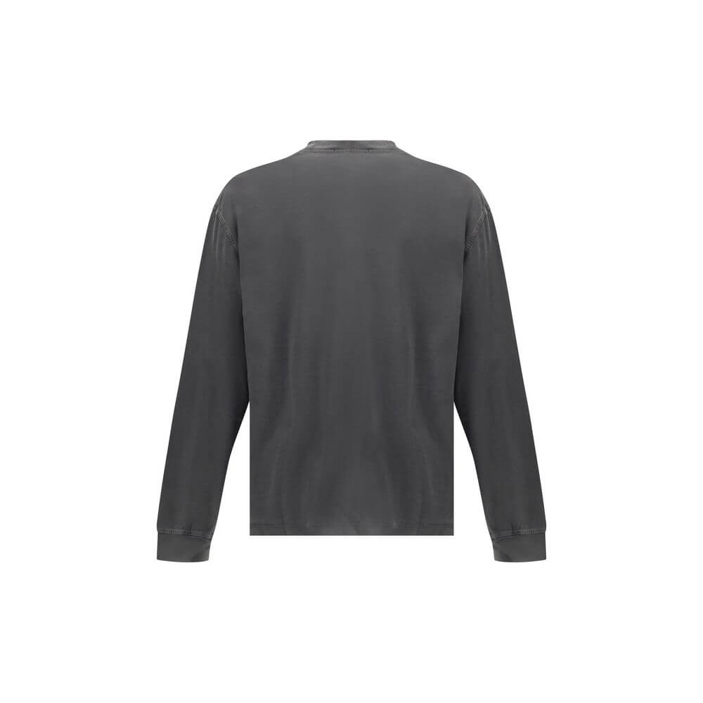 Agolde Gray Cotton Long Sleeve T-Shirt with ribbed crew neck and elastic cuffs, made of soft jersey cotton, view from the back. AW25 collection