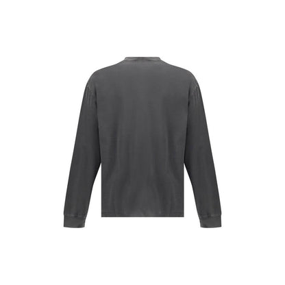 Agolde Gray Cotton Long Sleeve T-Shirt with ribbed crew neck and elastic cuffs, made of soft jersey cotton, view from the back. AW25 collection