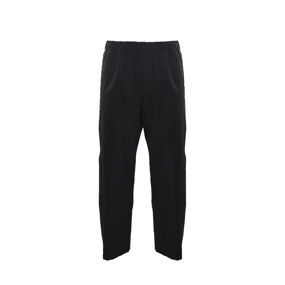 Alexander McQueen Black Cotton Casual Pants with elastic waist and pockets, made in Italy, front zip closure.