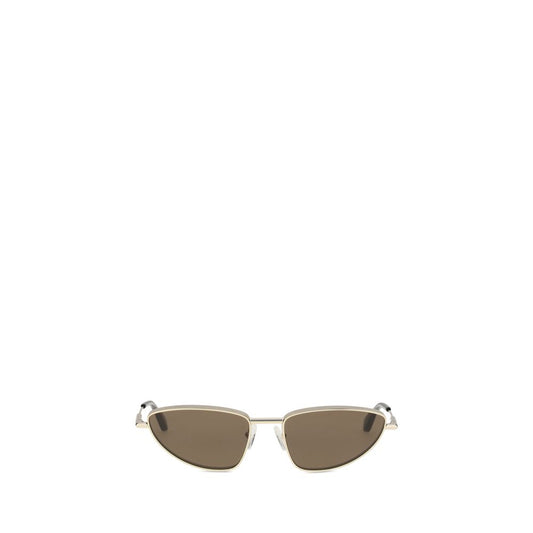 Alexander McQueen Gold Metal Sunglasses with mirrored lenses and cat-eye shape.