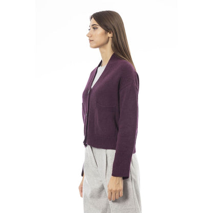 Alpha Studio Burgundy Merino Wool Women Cardigan