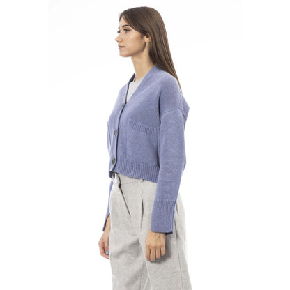 Alpha Studio Light Blue Merino Wool Women Cardigan