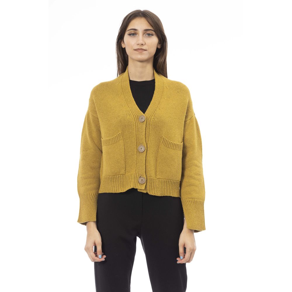 Alpha Studio Yellow Merino Wool Women Cardigan