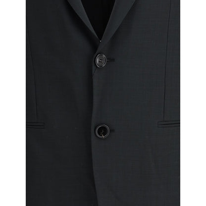 Ami Paris Gray Fleece Wool Clothing - Anthracite Virgin Wool Single-breasted Jacket with lapels and buttons, front view.