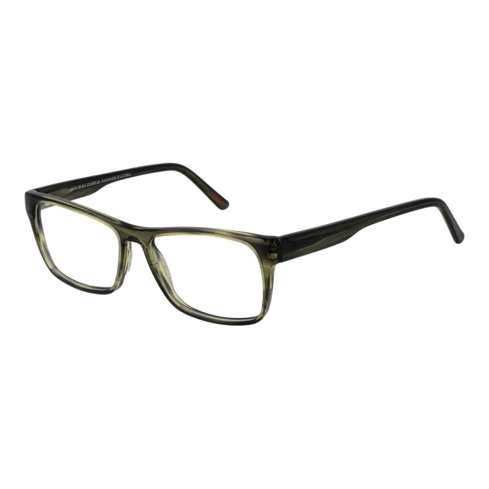 Andy Wolf Green Acetate Glasses (Frames), unisex full-rim, rectangle style with demo lenses, includes branded case, frame size 50-15-135.
