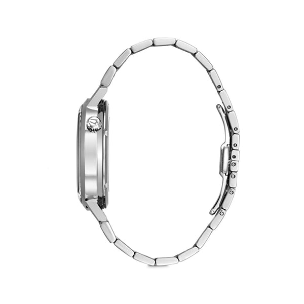 Side view of BULOVA WATCHES Mod. 96A199 showing stainless steel case and strap