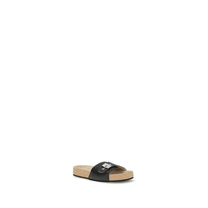 Balenciaga Black Calf Leather Bos Taurus Flat Sandals
