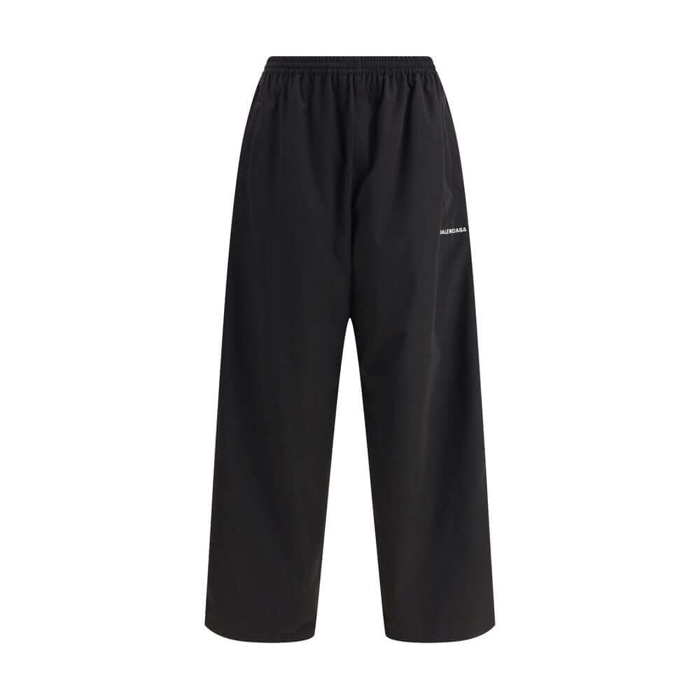 Balenciaga Black Polyester Casual Pants with elastic waistband and wide-leg fit, perfect for a minimalist, sophisticated look.