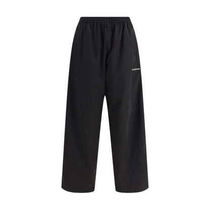 Balenciaga Black Polyester Casual Pants with elastic waistband and wide-leg fit, perfect for a minimalist, sophisticated look.