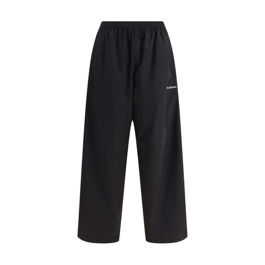 Balenciaga Black Polyester Casual Pants with elastic waistband and wide-leg fit, perfect for a minimalist, sophisticated look.