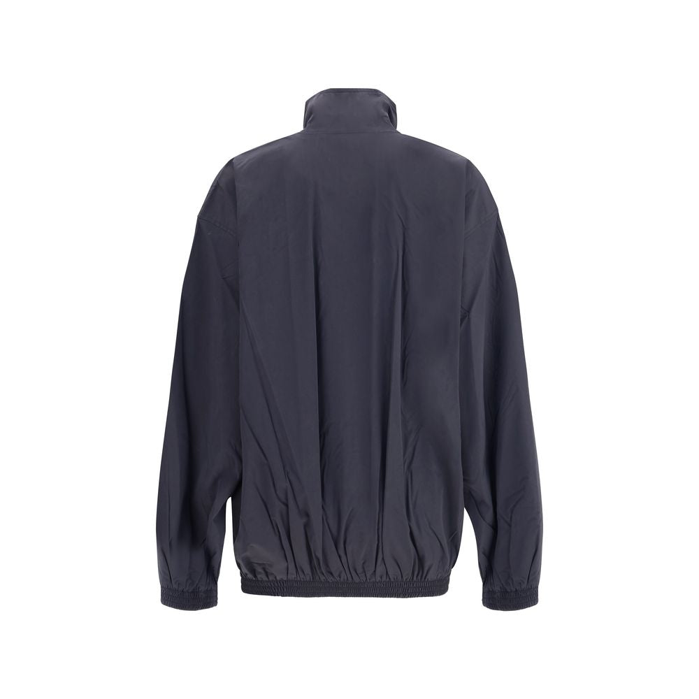 Back view of Balenciaga Blue Polyester Clothing jacket with high collar, elastic hem and cuffs, and double-slider zipper, perfect for AW25 season.